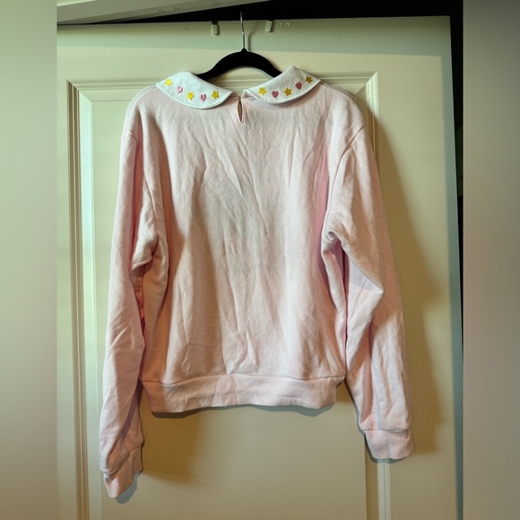 RARE Teddy Fresh Embroidered Cross Stitch Collared Sweatshirt Pink Size XL EUC - Picture 3 of 4
